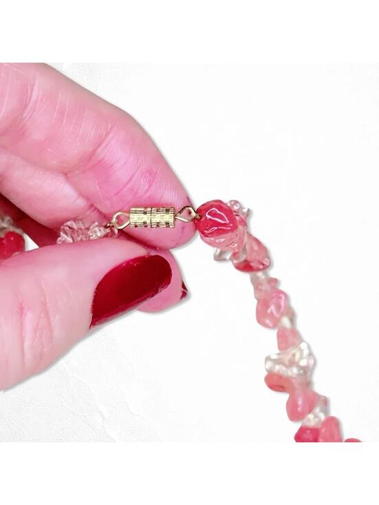 5664gc. Pink Stone Necklace - Picture 2 of 6